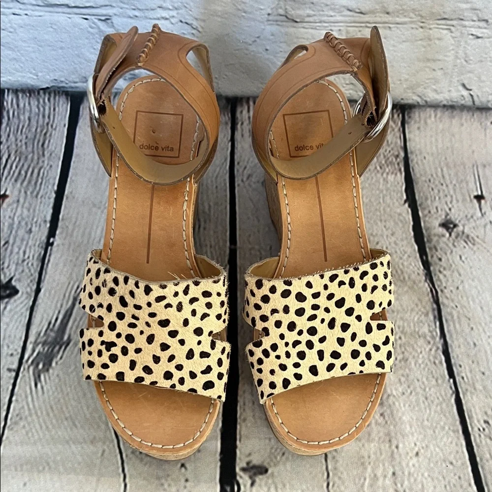 * Dolce Vita Linda platform wedge sandals in leopard calf hair
